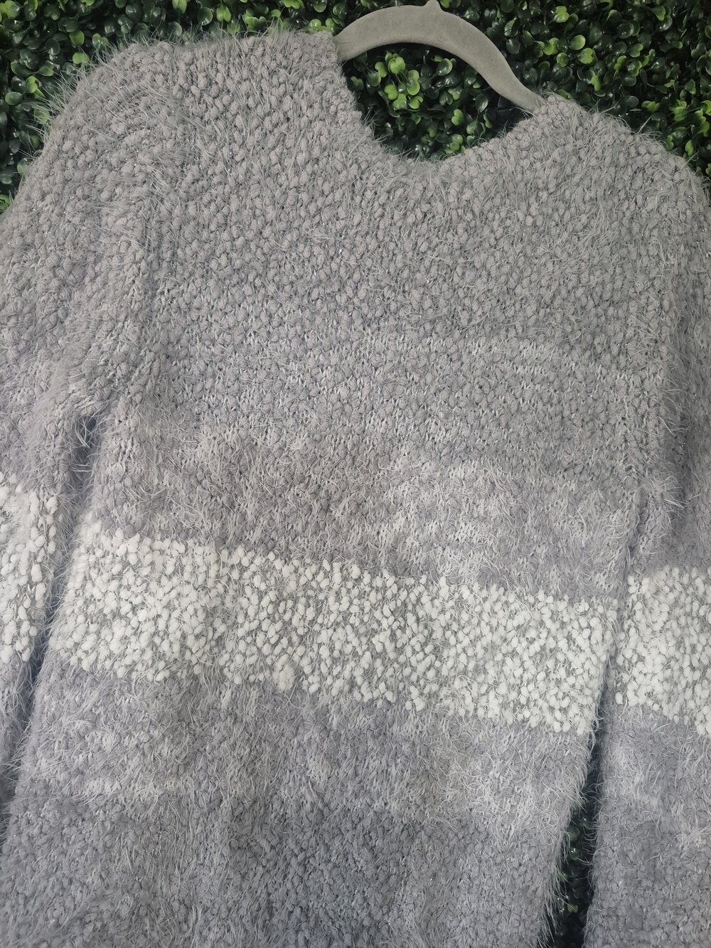Jasmine & Ginger Gray and Light Gray Fuzzy Crewneck Sweater - Picture 6 of 6